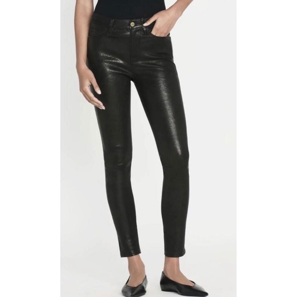 New! FRAME Le Skinny De Jeanne Black Lamb Leather Skinny Pants Size 24 $950